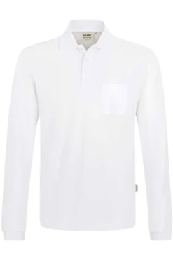 HAKRO 809 Comfort Fit Longsleeve Poloshirt Weiss, Einfarbig