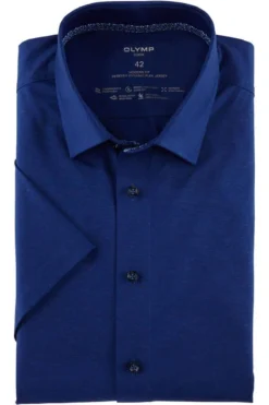 OLYMP Luxor 24/Seven Dynamic Flex Modern Fit Jerseyhemd Dunkelblau, Einfarbig