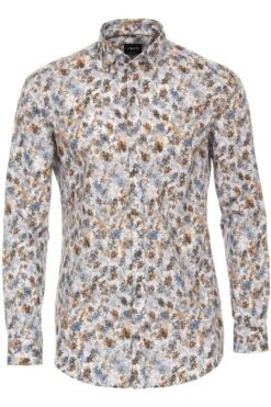 Venti Body Fit Hemd Weiss/blau, Gemustert