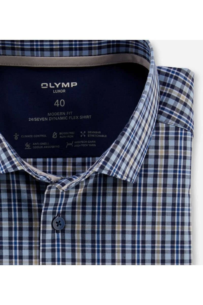 OLYMP Luxor 24/Seven Dynamic Flex Modern Fit Hemd Blau/braun, Kariert 2 OLYMP Luxor 24/Seven Dynamic Flex Modern Fit Hemd Blau/braun, Kariert – Bild 2