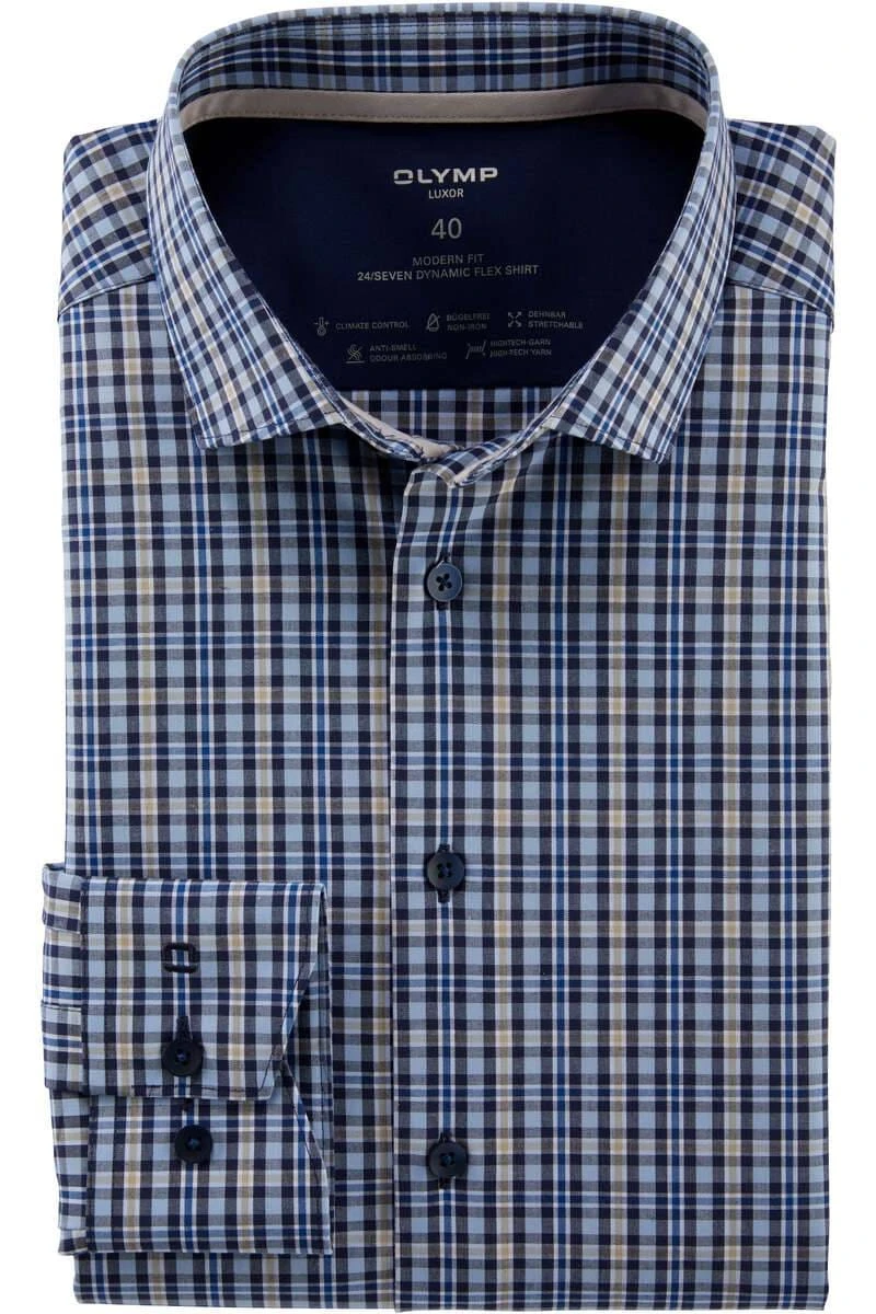 OLYMP Luxor 24/Seven Dynamic Flex Modern Fit Hemd Blau/braun, Kariert 1 OLYMP Luxor 24/Seven Dynamic Flex Modern Fit Hemd Blau/braun, Kariert