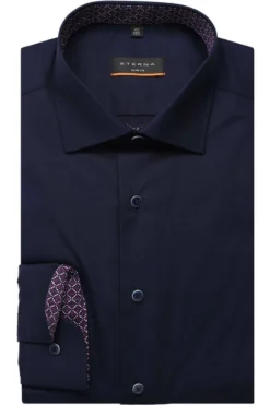 ETERNA Slim Fit Hemd Marine, Einfarbig