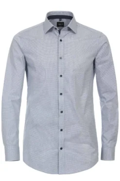 Venti Body Fit Hemd Blau, Gemustert