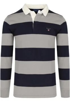 GANT Regular Fit Longsleeve Poloshirt Grau/blau, Querstreifen