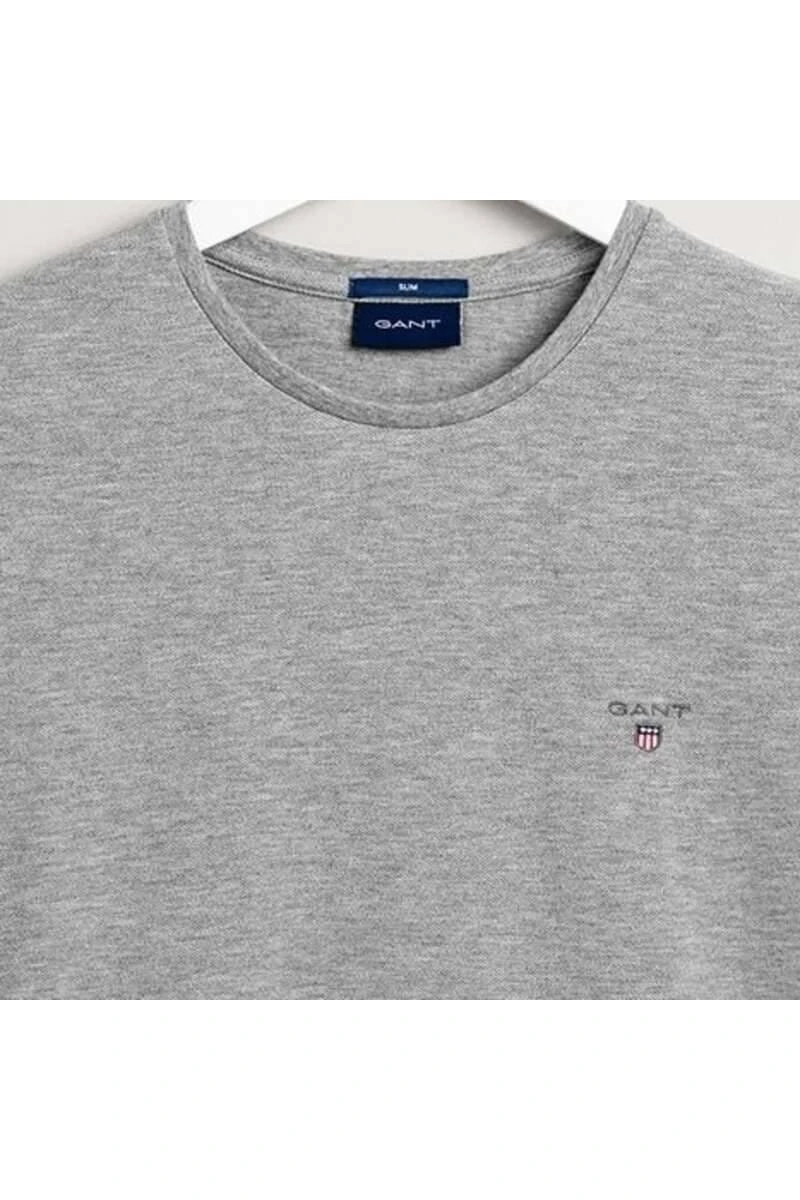 GANT Regular Fit T-Shirt Polokragen Grau,Einfarbig 2 GANT Regular Fit T-Shirt Polokragen Grau,Einfarbig – Bild 2