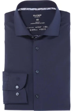 OLYMP Level Five 24/Seven Dynamic Flex Body Fit Hemd Marine, Einfarbig