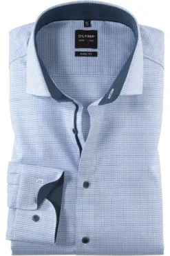 OLYMP Level Five 24/Seven Dynamic Flex Body Fit Jerseyhemd Bleu, Fischgrat