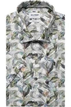 OLYMP Level Five Body Fit Hemd Grün/weiss, Gemustert