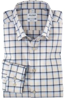 OLYMP Level Five Body Fit Hemd Natur, Kariert