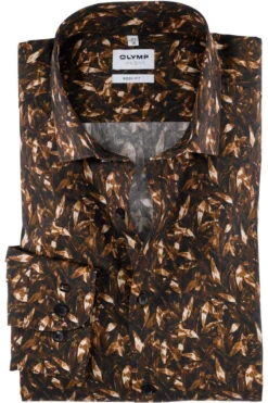 OLYMP Level Five Body Fit Hemd Braun, Gemustert