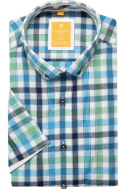 Redmond Casual Modern Fit Hemd Blau/grün/weiss, Kariert