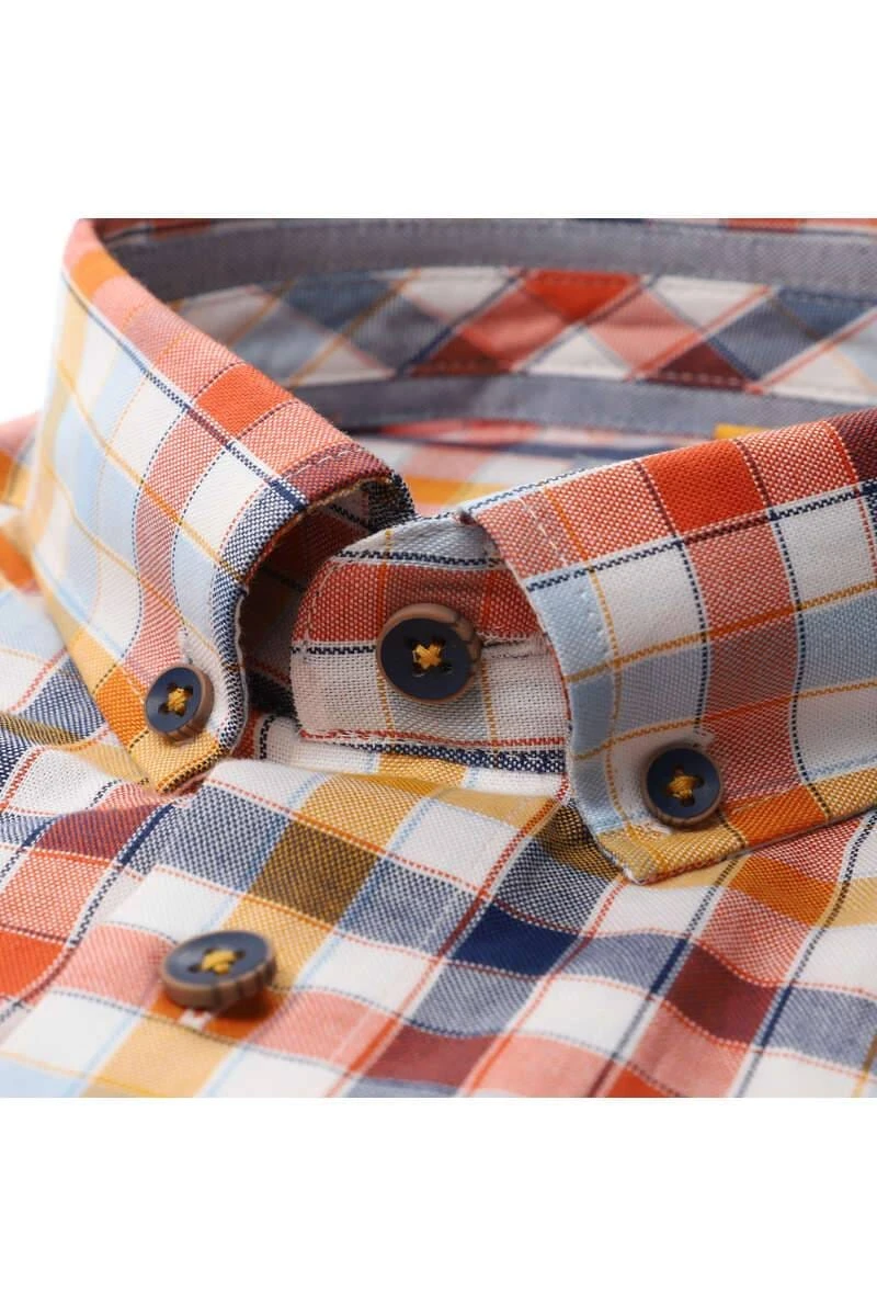 Redmond Casual Modern Fit Hemd Blau/orange/weiss, Kariert 2 Redmond Casual Modern Fit Hemd Blau/orange/weiss, Kariert – Bild 2
