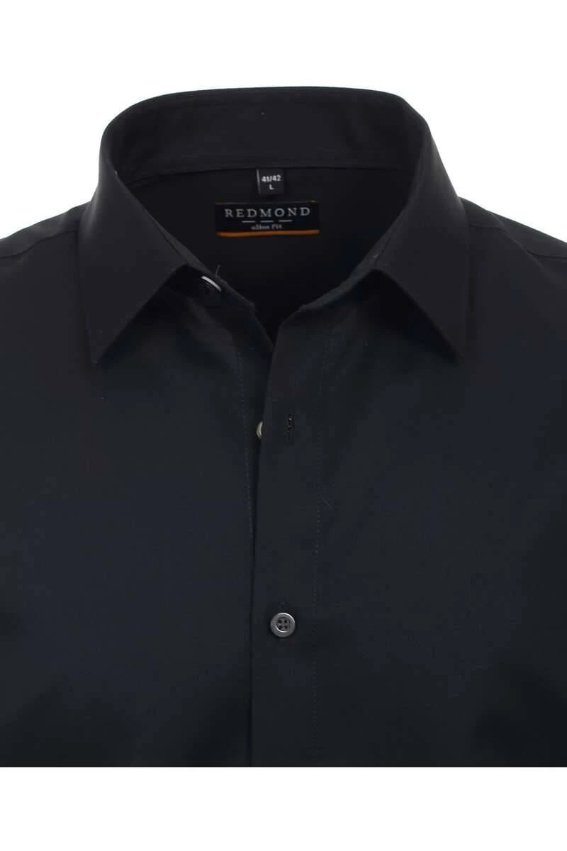 Redmond Slim Fit Hemd Schwarz, Einfarbig 2 Redmond Slim Fit Hemd Schwarz, Einfarbig – Bild 2