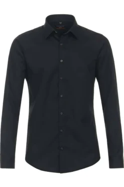Redmond Slim Fit Hemd Schwarz, Einfarbig