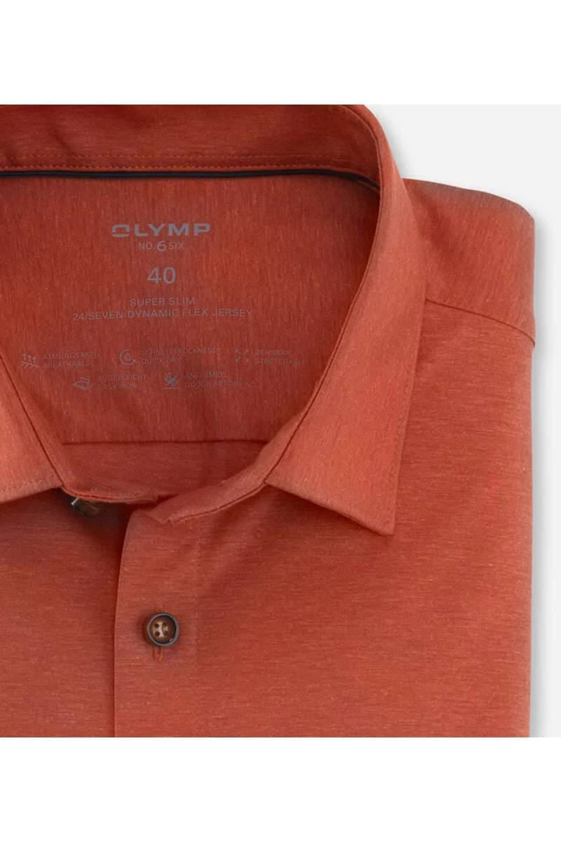 OLYMP No. Six 24/Seven Super Slim Jerseyhemd Rotorange, Einfarbig 3 OLYMP No. Six 24/Seven Super Slim Jerseyhemd Rotorange, Einfarbig – Bild 3