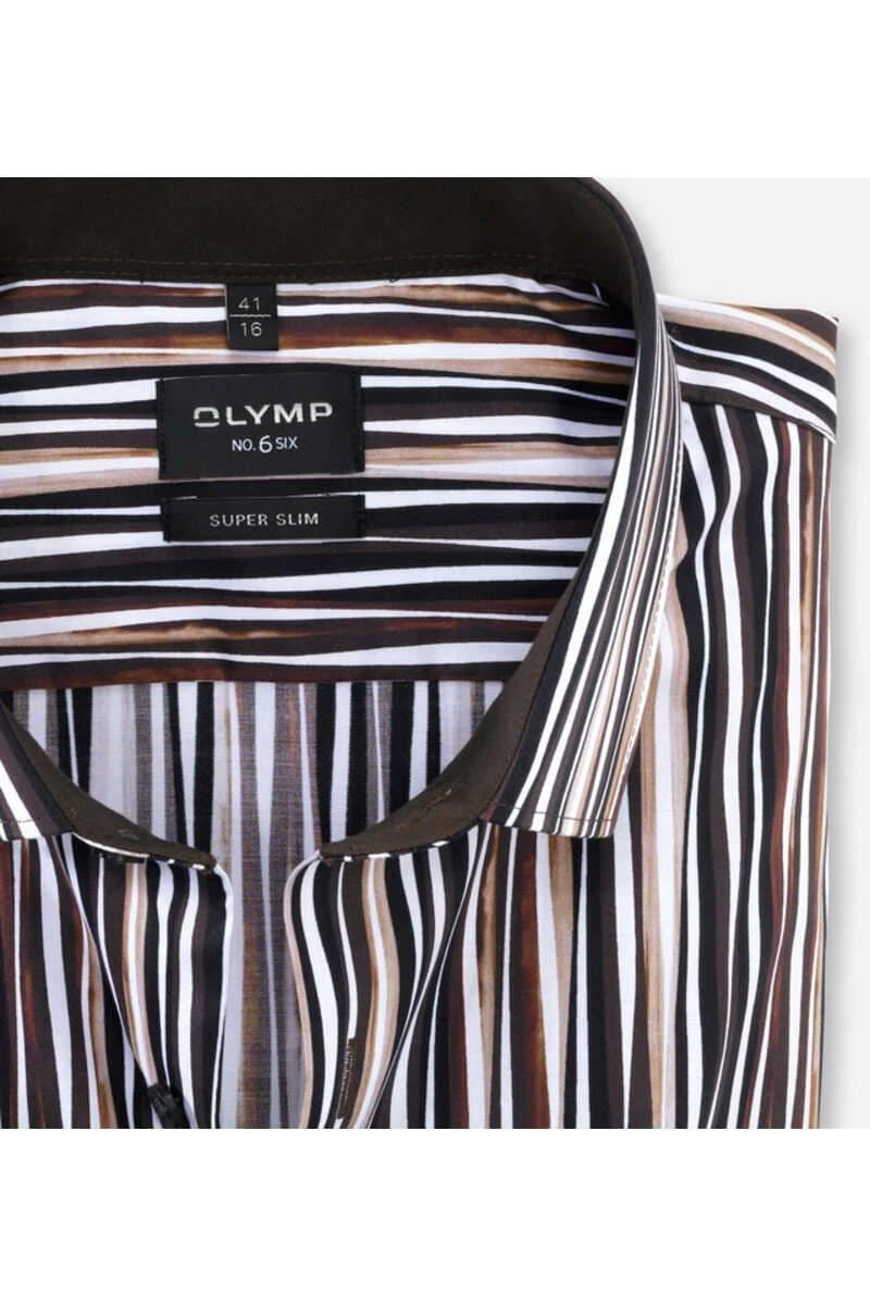 OLYMP No. Six Super Slim Hemd Braun, Gestreift 2 OLYMP No. Six Super Slim Hemd Braun, Gestreift – Bild 2