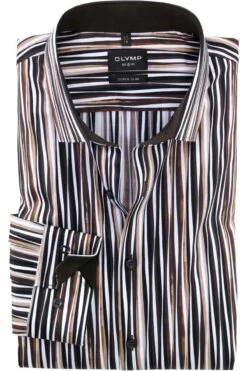 OLYMP No. Six Super Slim Hemd Braun, Gestreift
