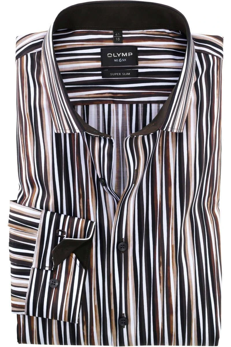 OLYMP No. Six Super Slim Hemd Braun, Gestreift 1 OLYMP No. Six Super Slim Hemd Braun, Gestreift