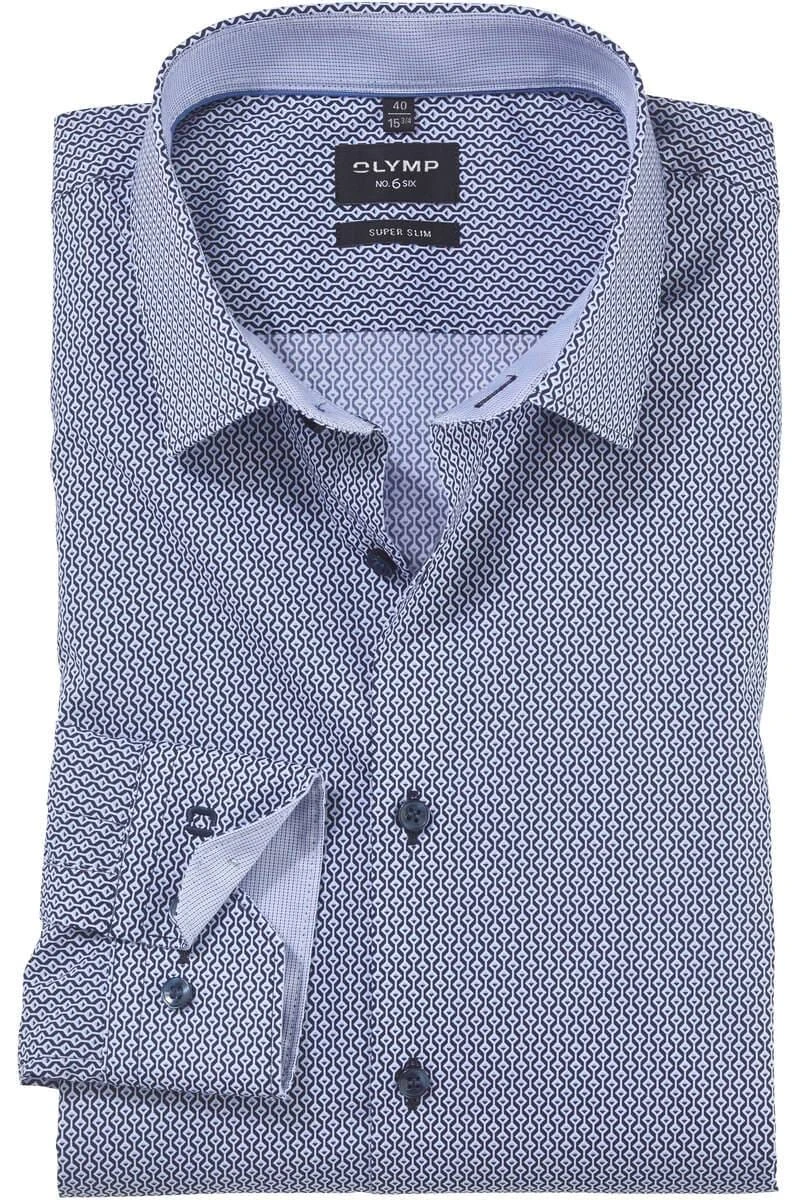 OLYMP No. Six Super Slim Hemd Marine/weiss, Gemustert 1 OLYMP No. Six Super Slim Hemd Marine/weiss, Gemustert