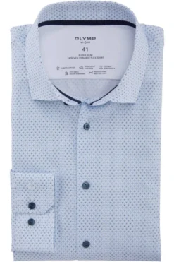 OLYMP No. Six 24/Seven Dynamic Flex Super Slim Hemd Weiss/blau, Gemustert