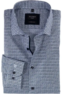 OLYMP No. Six Super Slim Hemd Marine/weiss, Gemustert