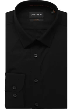 Jupiter Slim Fit Hemd Schwarz, Einfarbig