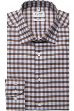 OLYMP Level Five Body Fit Hemd Braun, Kariert