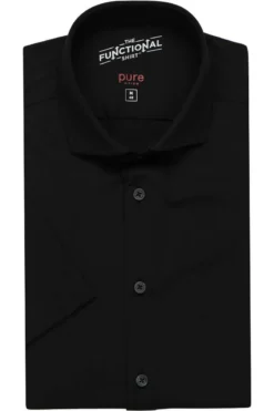 Pure Functional Slim Fit Jerseyhemd Schwarz, Einfarbig