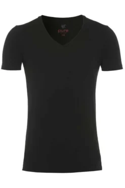 Pure Slim Fit T-Shirt V-Ausschnitt Schwarz,Einfarbig