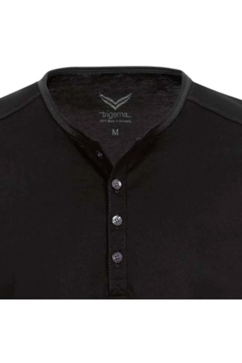 TRIGEMA Comfort Fit T-Shirt Henleykragen Schwarz,Einfarbig 2 TRIGEMA Comfort Fit T-Shirt Henleykragen Schwarz,Einfarbig – Bild 2