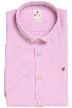 Pure Casual Slim Fit Leinenhemd Rosa, Einfarbig
