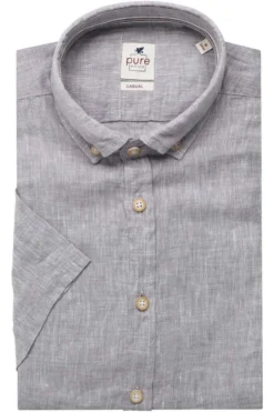 Pure Casual Fit Leinenhemd Grau, Einfarbig