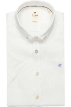 Pure Casual Slim Fit Leinenhemd Weiss, Einfarbig