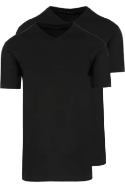 RAGMAN Regular Fit T-Shirt V-Ausschnitt Doppelpack Schwarz,Einfarbig