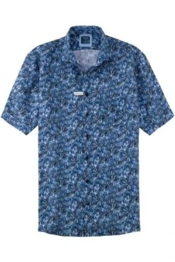 OLYMP Casual Modern Fit Leinenhemd Blau, Gemustert