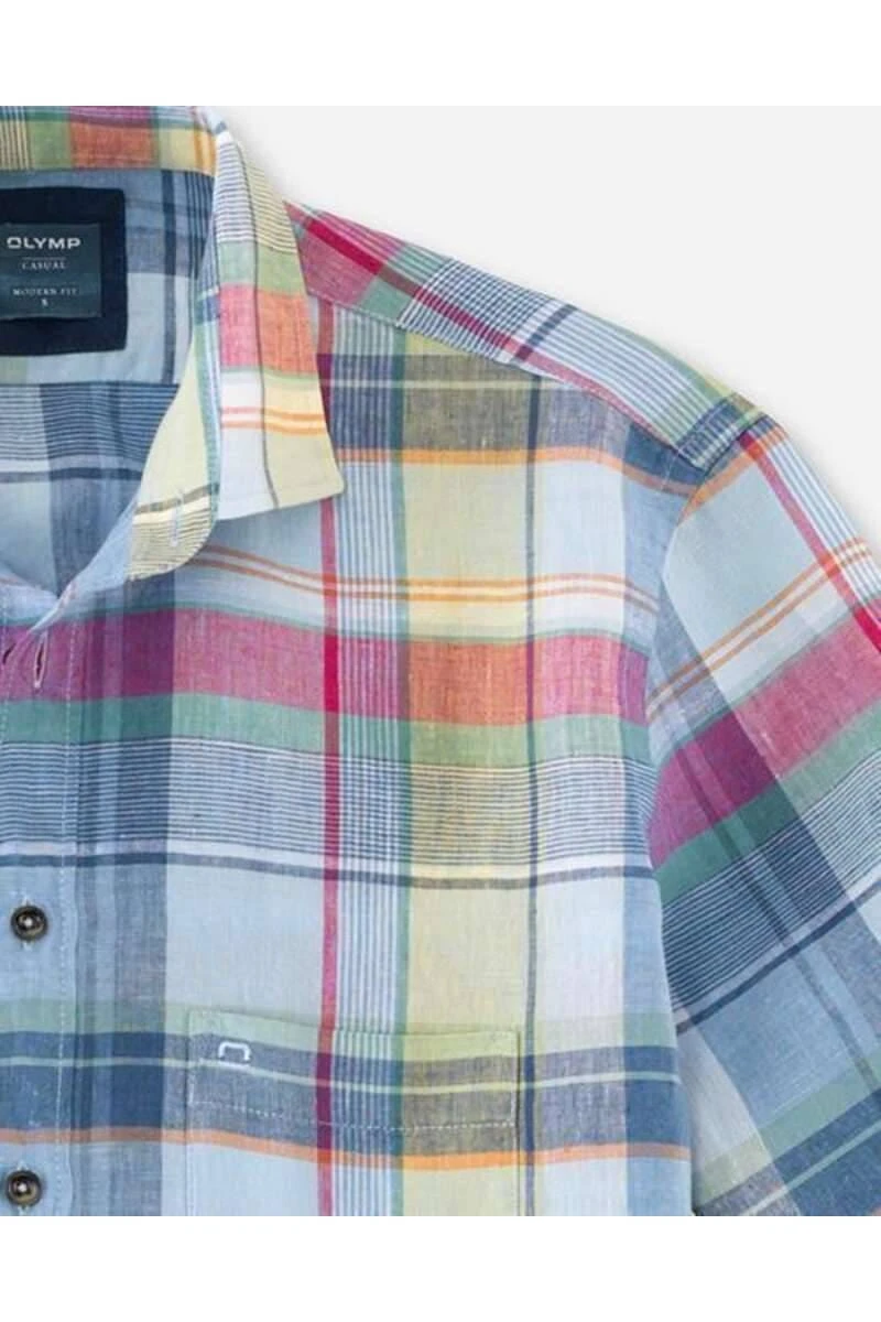 OLYMP Casual Modern Fit Leinenhemd Blau/rot, Kariert 2 OLYMP Casual Modern Fit Leinenhemd Blau/rot, Kariert – Bild 2