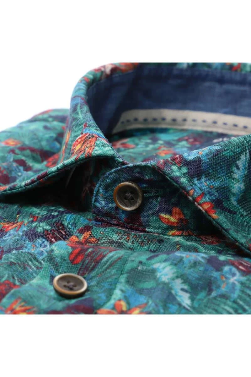 OLYMP Casual Modern Fit Leinenhemd Grün, Gemustert 2 OLYMP Casual Modern Fit Leinenhemd Grün, Gemustert – Bild 2