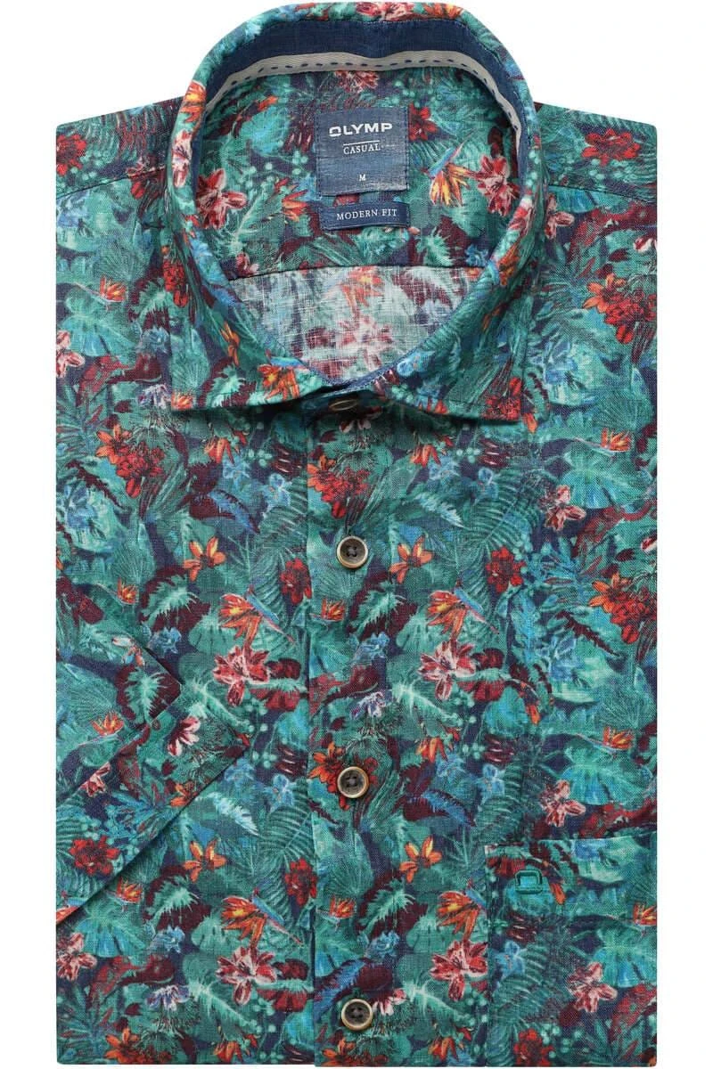 OLYMP Casual Modern Fit Leinenhemd Grün, Gemustert 1 OLYMP Casual Modern Fit Leinenhemd Grün, Gemustert