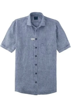 OLYMP Casual Modern Fit Leinenhemd Marine, Gestreift