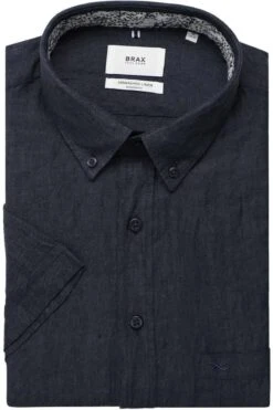 Brax Casual Modern Fit Leinenhemd Navy, Einfarbig