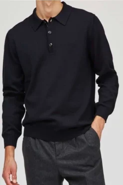 MAERZ Modern Fit Herren Pullover Polokragen Schwarz
