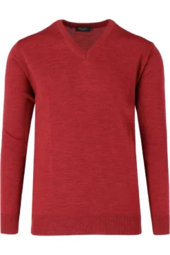 MAERZ Superwash Classic Fit Herren Pullover V-Ausschnitt Rot