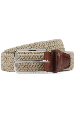 Hugo Boss BOSS Herren Gürtel Aus 65% Polypropylen / 35% Gummi3,0 Cm Beige, Gemustert