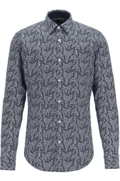 Hugo Boss BOSS Ronni Slim Fit Leinenhemd Blau/silber,