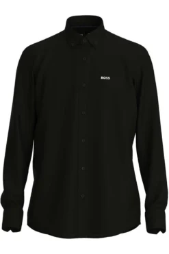 Hugo Boss BOSS P-JOE Regular Fit Hemd Schwarz, Einfarbig