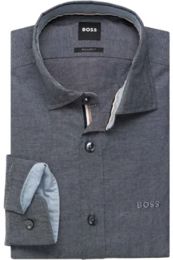Hugo Boss BOSS Leo Regular Fit Hemd Dunkelblau, Einfarbig