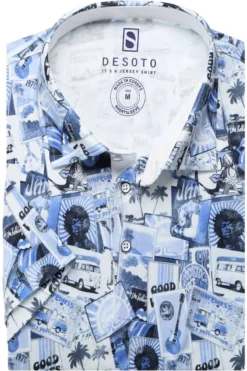 Desoto Casual Slim Fit Poloshirt Blau/weiss, Gemustert