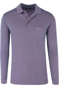 RAGMAN Regular Fit Longsleeve Poloshirt Lila, Einfarbig