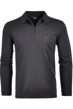 RAGMAN Modern Fit Longsleeve Poloshirt Schwarz, Einfarbig