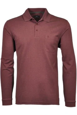 RAGMAN Regular Fit Longsleeve Poloshirt Bordeaux, Einfarbig